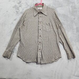 Vintage McGregor Shirt Mens XL Brown Beige Geometric Pointed Collar Long Sleeve